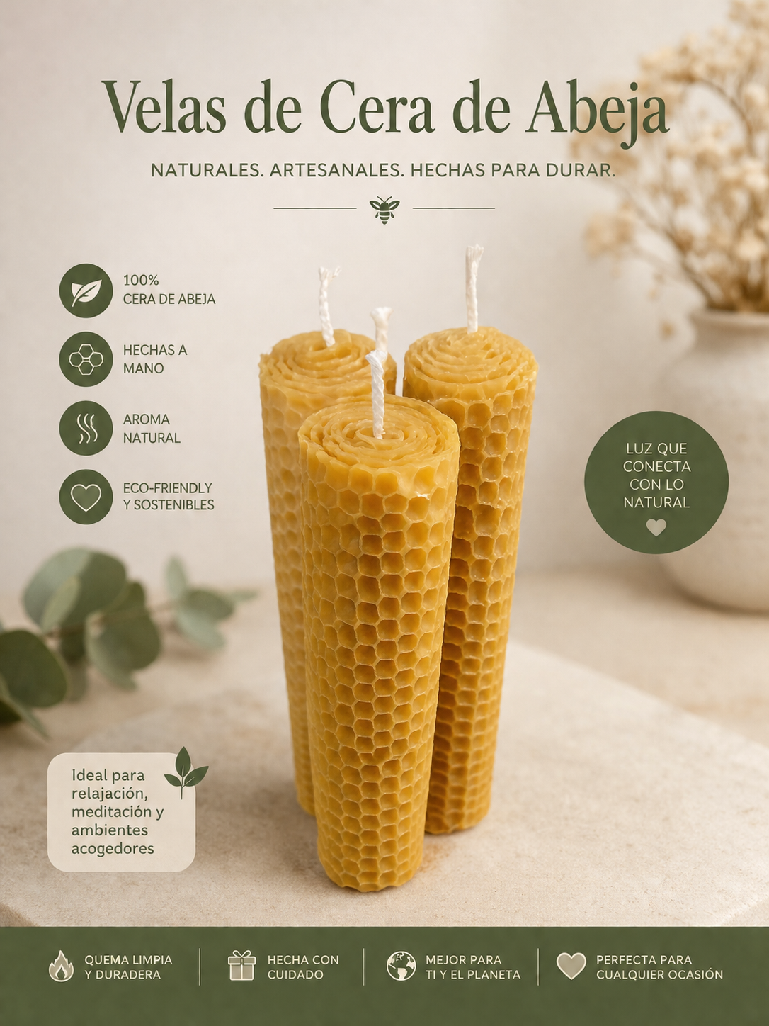 Velas Artesanales Cera de Abeja